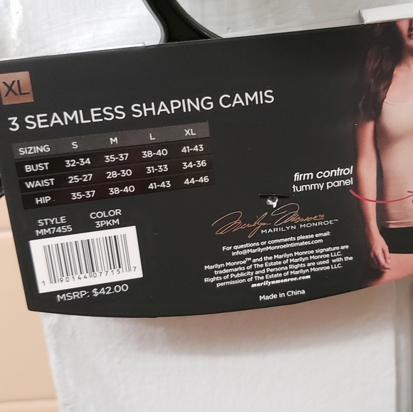 COPY - NWT MarylynMonroe 3PK Spaghetti Sleeves Seamless Shaping Camis;B/W/G;Sz … - Picture 8 of 14